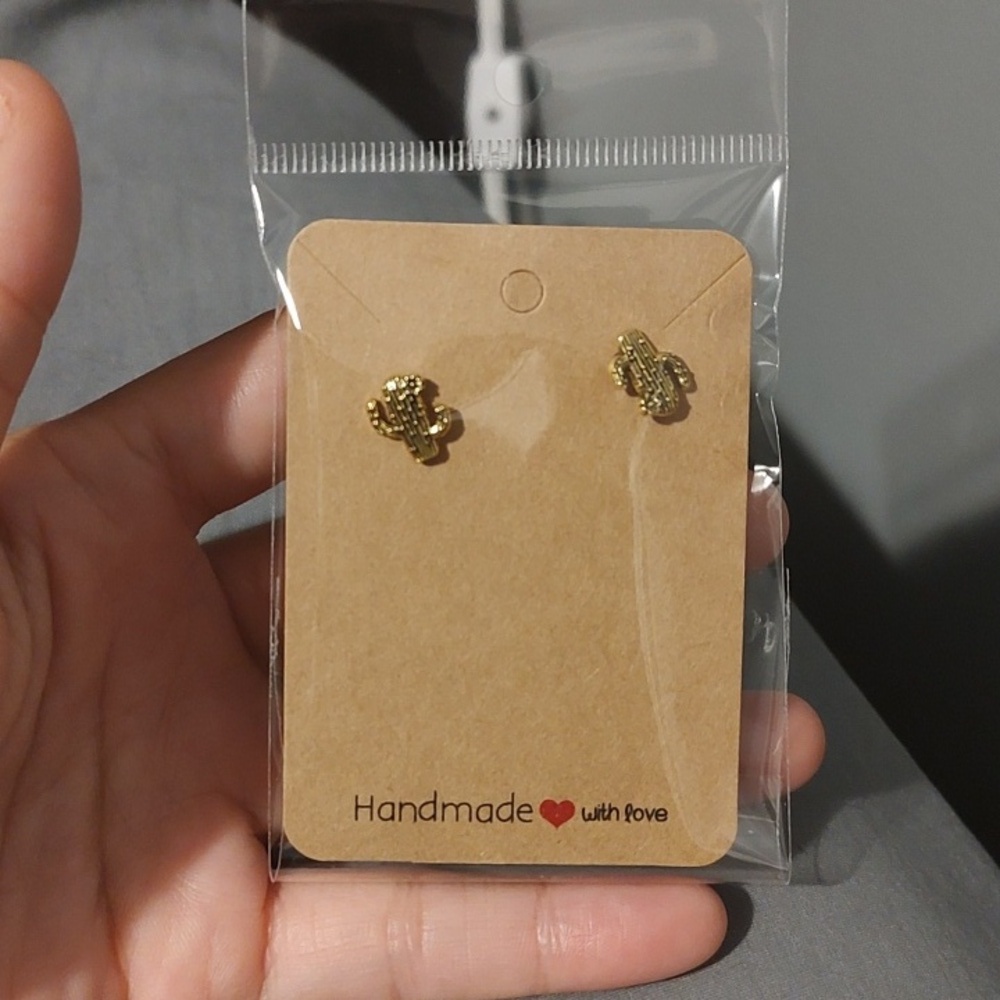 Gold Vintage Cactus Stud Earrings